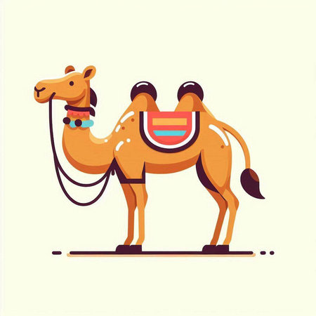 Camel vector illustration in flat style. Cute camel isolated on white background.のイラスト素材