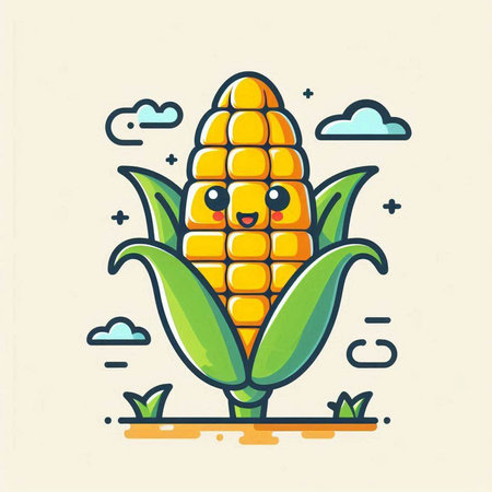 Cute corn character in flat line style. Cute corn vector illustration.のイラスト素材