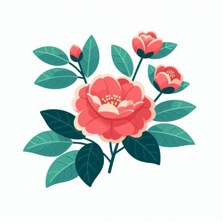 camellia flowers isolated on white background. vector illustration.のイラスト素材