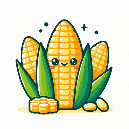 Cute cartoon corn character. Vector illustration isolated on white background.のイラスト素材