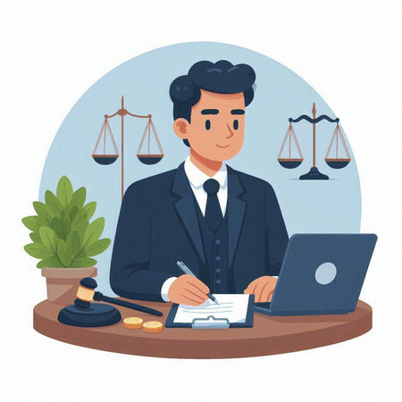 Lawyer working at the office. Vector illustration in cartoon style.のイラスト素材