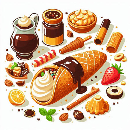 Coffee, ice cream, chocolate and sweets. Vector illustrationのイラスト素材