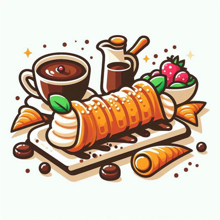 Coffee, croissants and sweets. Vector illustration.のイラスト素材
