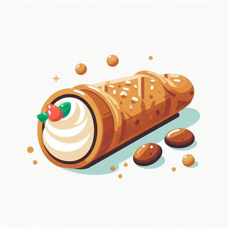 Coffee roll with whipped cream and chocolate, vector illustration.のイラスト素材
