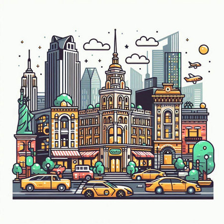 New York City, United States of America. Vector illustration in sketch styleのイラスト素材