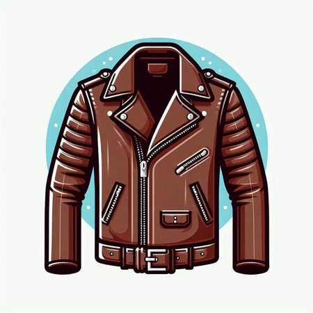 Vector illustration of a brown leather jacket on a light blue background.のイラスト素材