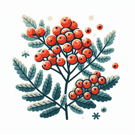 Hand drawn vector illustration of rowan branch with berries and leaves.のイラスト素材