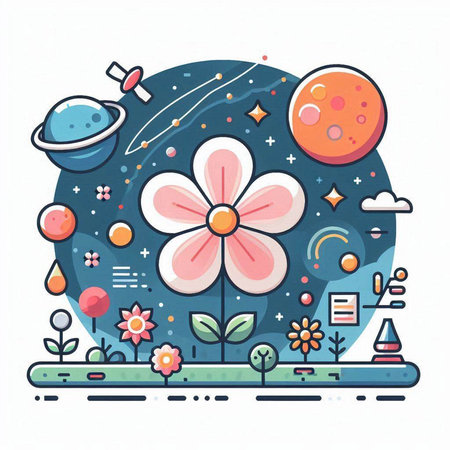 Flower and planets in the space. Vector illustration for your designのイラスト素材