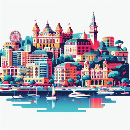 Amsterdam city skyline with colorful buildings and boats. Vector illustration.のイラスト素材