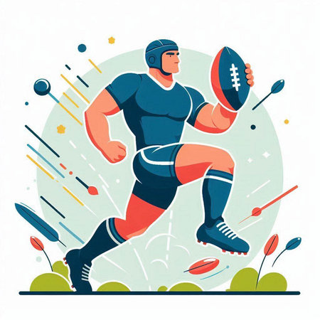 Rugby player in action. Vector illustration in flat style.のイラスト素材