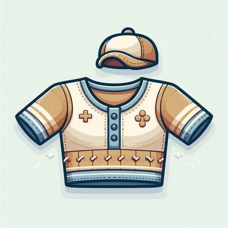 Vector illustration of a t-shirt and cap in cartoon style.のイラスト素材