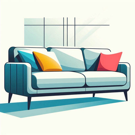 Comfortable sofa with pillows in the living room. Vector illustrationのイラスト素材
