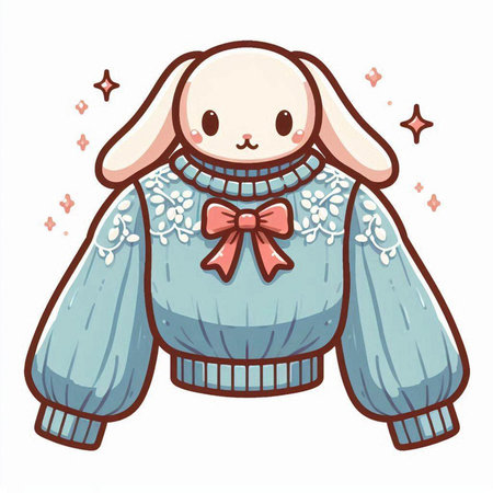 Vector illustration of a cute cartoon bunny in a knitted sweater.のイラスト素材