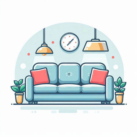 Sofa with pillows in the living room. Vector illustration.のイラスト素材