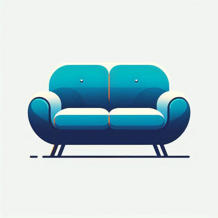 Comfortable sofa in modern flat style. Vector illustration of a blue sofa.のイラスト素材