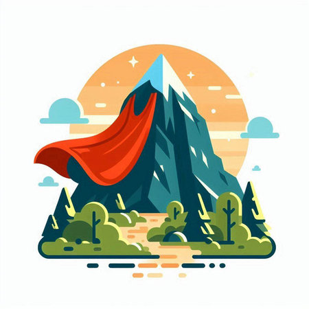 Mountains with a red cape. Vector illustration in flat style.のイラスト素材