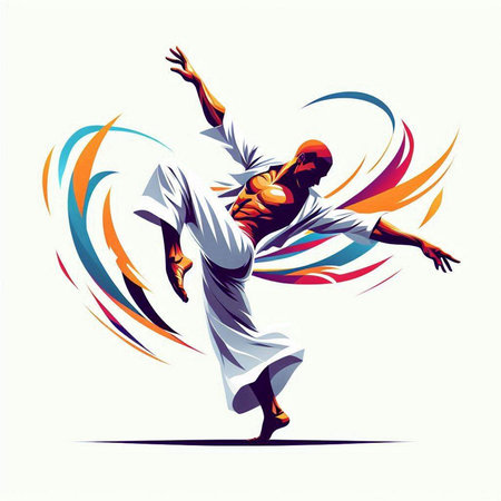 illustration of a young man dancing breakdance on colorful backgroundのイラスト素材
