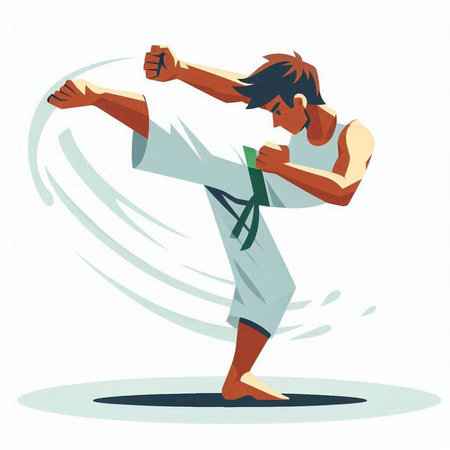 Taekwondo vector illustration. Man in kimono fighting.のイラスト素材