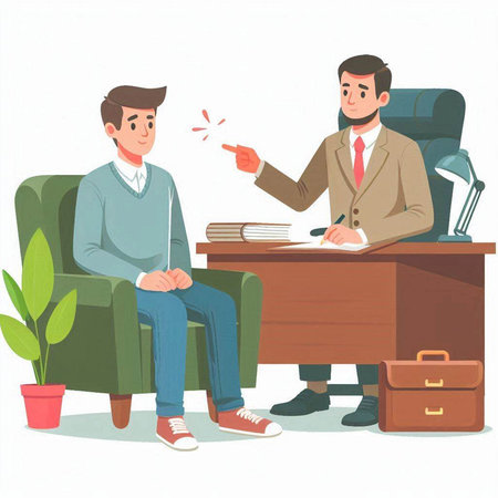 Businessman talking to his colleague in office. Vector illustration in cartoon style.のイラスト素材