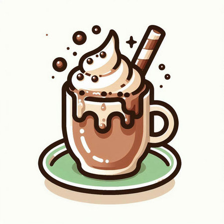 Illustration of a cup of hot chocolate with whipped cream and a strawのイラスト素材