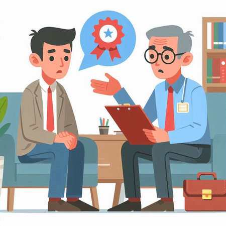 Patient and doctor at the reception of the clinic. Vector illustrationのイラスト素材