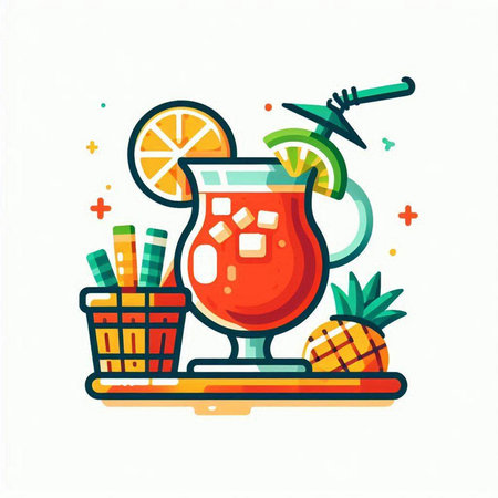 Cocktail vector illustration in flat line art style. Alcoholic beverage drink icon.のイラスト素材