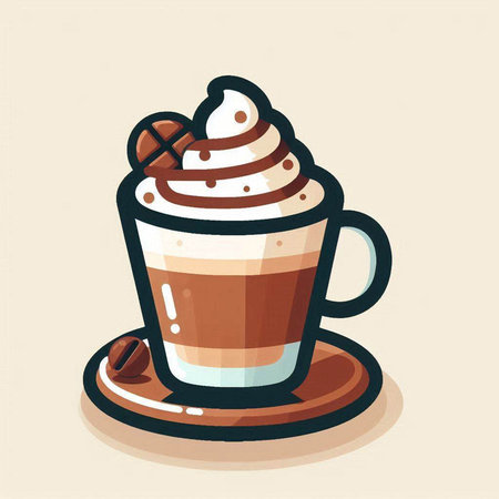 Coffee cup with whipped cream and coffee beans. Vector illustration.のイラスト素材