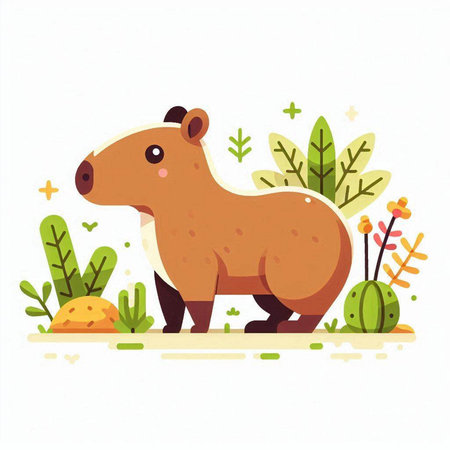 Cute cartoon wild beaver. Vector illustration isolated on white background.のイラスト素材