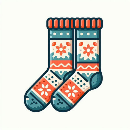Pair of Christmas socks with snowflakes. Vector illustration.のイラスト素材