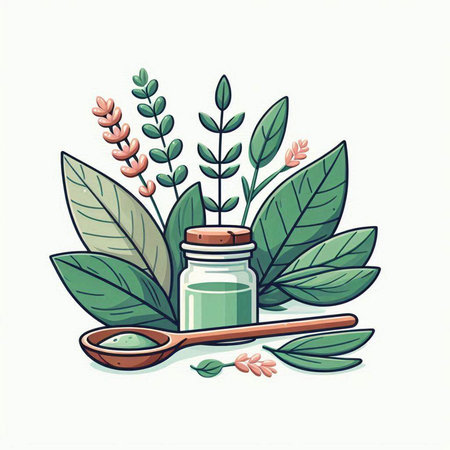 Herbal medicine vector illustration. Herbs and spices in a glass jar.のイラスト素材
