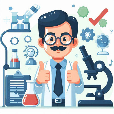 Scientist working in laboratory. Vector illustration in flat cartoon style.のイラスト素材