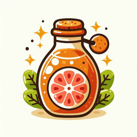 Grapefruit juice in a glass jar. Hand drawn vector illustration.のイラスト素材