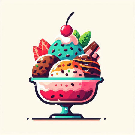 Ice cream in a glass bowl. Vector illustration in flat style.のイラスト素材