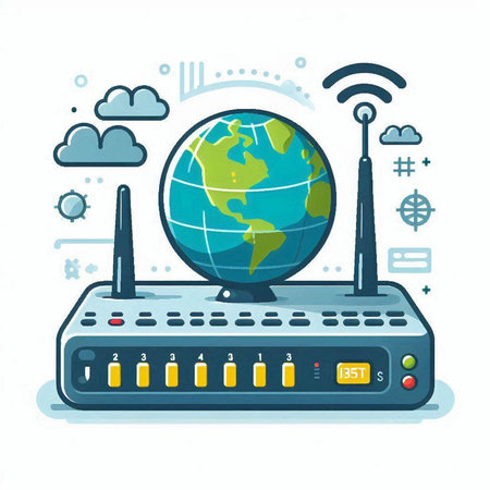 Wireless router with world globe on a white background. Vector illustration.のイラスト素材