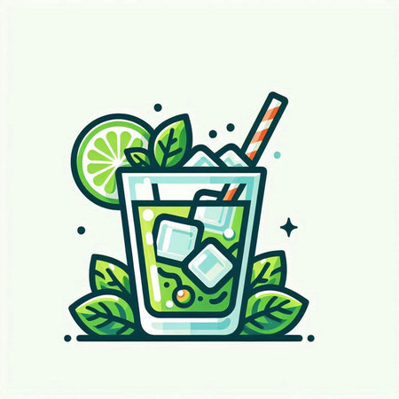 Mojito icon with lime and mint leaves. Vector illustration.のイラスト素材