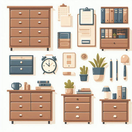 Office furniture icons set. Vector illustration of office furniture vector icons for web designのイラスト素材