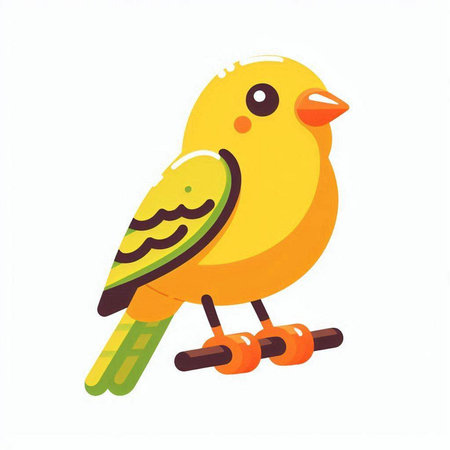 Cute little yellow bird isolated on white background. Vector illustration.のイラスト素材