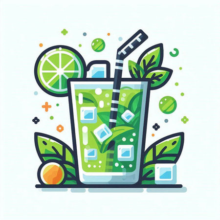Mojito cocktail flat color vector icon. Alcoholic beverage.のイラスト素材