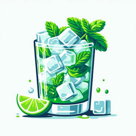 Cocktail with lime, mint and ice. Vector illustration.のイラスト素材