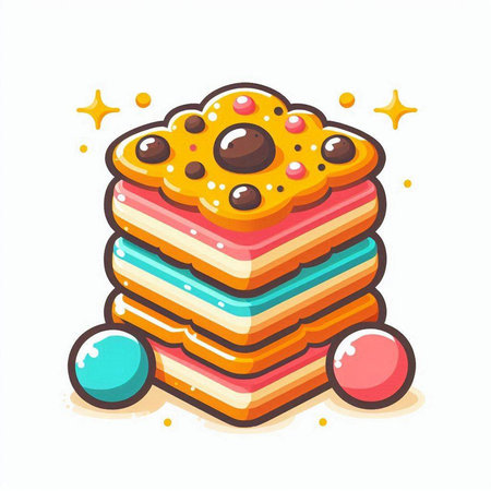 Illustration of a stack of colorful cookies isolated on a white backgroundのイラスト素材