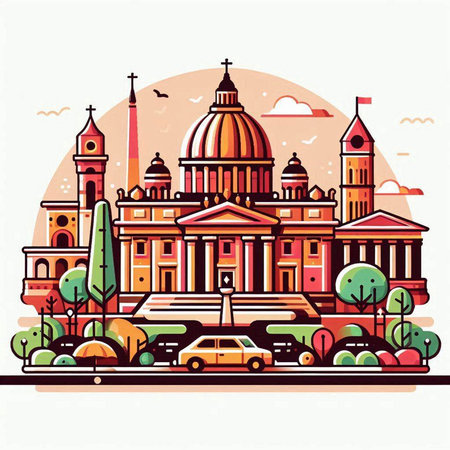 Flat style vector illustration of the city of Rome, Italy.のイラスト素材