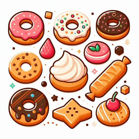 Set of donuts. Vector illustration isolated on a white background.のイラスト素材