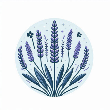Lavender flowers. Hand drawn vector illustration in flat style.のイラスト素材