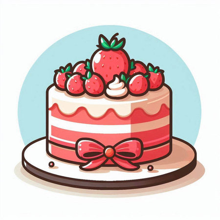 Strawberry cake with whipped cream and strawberries, vector illustration.のイラスト素材