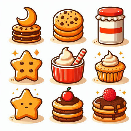 Cupcakes and cookies icons set. Cartoon illustration of 9 cupcakes and cookies icons for web designのイラスト素材
