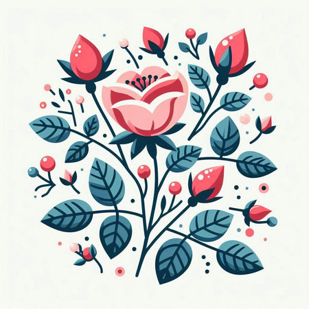Floral vector illustration. Hand drawn vintage flowers and leaves on white background.のイラスト素材