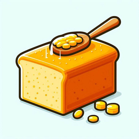 Illustration of a piece of cake with honey on a blue backgroundのイラスト素材