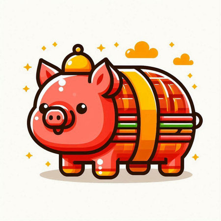 Cute cartoon piggy bank with gold coin. Vector illustration.のイラスト素材