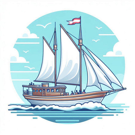 Sailing ship in the sea. Vector illustration of a sailboat.のイラスト素材