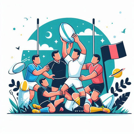 Rugby team. Vector illustration in flat cartoon style on white background.のイラスト素材